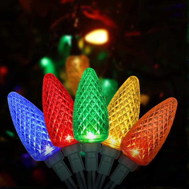 DEWENWILS Christmas String Lights Outdoor, C7 LED Bulbs, 33.3ft 50 LED Multi Color String Lights, Outdoor Decorations for Christmas Tree, Patio, Garden, Yard, Green Wire, Multicolor, UL Listed