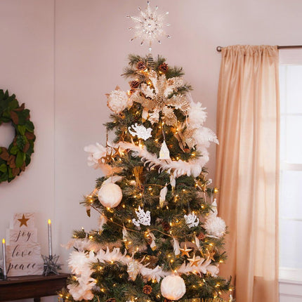 Christmas Tree Topper Glitter Snowflake Metal Hollow Christmas Tree Top for Christmas Tree Topper Decoration