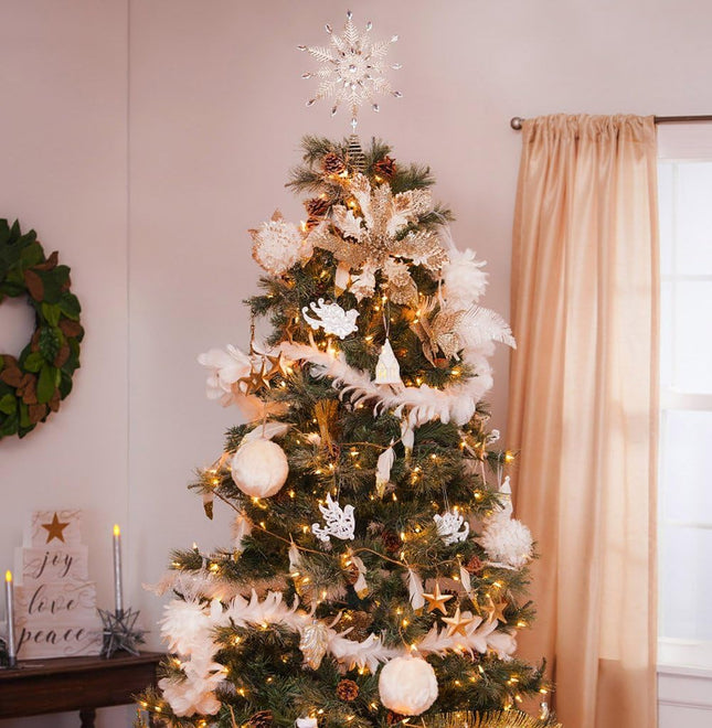 Christmas Tree Topper Glitter Snowflake Metal Hollow Christmas Tree Top for Christmas Tree Topper Decoration