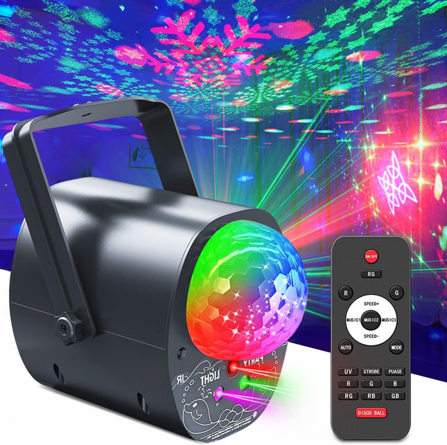 Party Light Disco Ball Lights,4 in 1Dj Strobe Light Stage Rave Light Dance Light Projector Effect Sound Activated with Remote Control for Karaoke Parties Club Dance Wedding Christmas Halloween