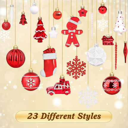 FestiveBliss Christmas Ornaments 71 Count, Christmas Balls, Christmas Decorations for Tree, 23, Shatterproof Christmas Ornaments, Red and White Ornaments Christmas, Plastic Ornaments