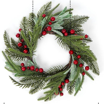 Christmas Wreath for Front Door, 13.78'' Christmas Candle Ring Wreath with Mistletoe Leaves,Berry and Pine Branch for Xmas Table Fireplaces Centerpiece Porch Wall Window Home Decor (1, Red)