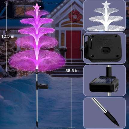 Solar Garden Lights Christmas Decorations Outdoor Waterproof,4 Packs Christmas Trees Lights Fairy Garden Decor,Xmas s for Women mom,Solar Jellyfish Lights with Star 5 Layer for Yard Outside