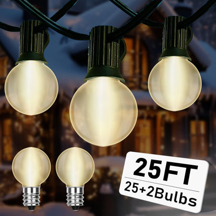 25FT G40 Frosted Christmas Lights,Globe Christmas Lights with 27 Frosted White Bulbs,Outdoor String Lights for Outside Indoor Garden Wedding Pergola Backyard Patio Xmas Tree Decor,Green Wire