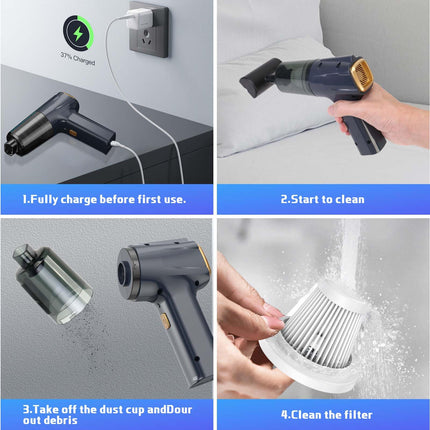 Car Vacuum Cleaner High Power,Wireless Handheld Car Vacuum Cleaner 12000Pa Suction,Cordless Hoover Vacuum For Car With Multifunctional Brush Head Computer Keyboard Home Office Cleaning