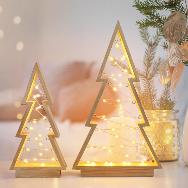 2 PCS Wood Christmas Tree with Lights, Tabletop Decor Christmas Farmhouse Centerpiece Xmas Tree Sign for for Holiday Home Decor,Christmas Holiday Decorations Set