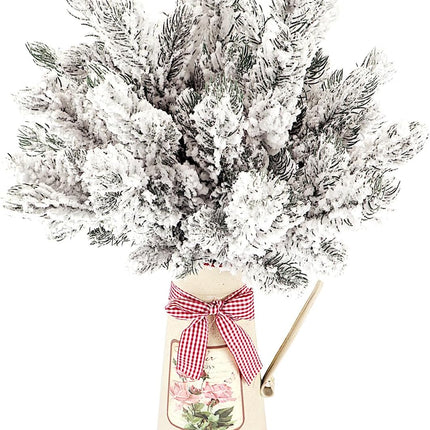 20PCS Frosted Artificial Pine Needles Branches 10.6 Inches Christmas Fake Snowy Pine Picks Twigs Winter Sprays Greenery Stems for Christmas Tree DIY Garlands Wreaths Crafts Home Holiday Decorations