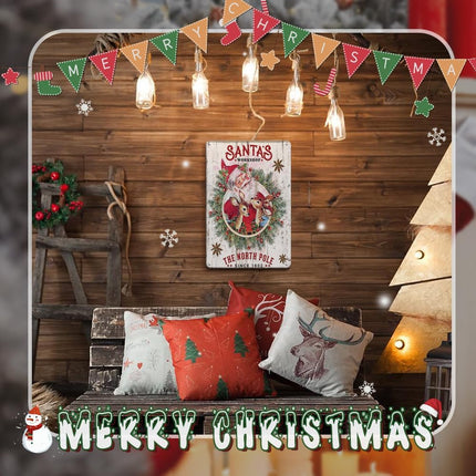 Christmas Decorations Santa's Workshop Sign Retro Santa Sign Retro Christmas Wreath Funny Christmas 8x12 Inch Metal Tin Sign Christmas Wall Art for Home Coffee Shop Retro Wall Decor Reindeer Poster