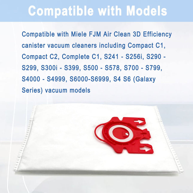 12 Pack Miele Airclean 3D Fjm Vacuum Cleaner Bags Compatible With Miele Compact C2 Complete C1 Compact C1 S246S256I, S300,S500 S700,S4000 And S6000 Series Canister Vacuums,Part 10123220