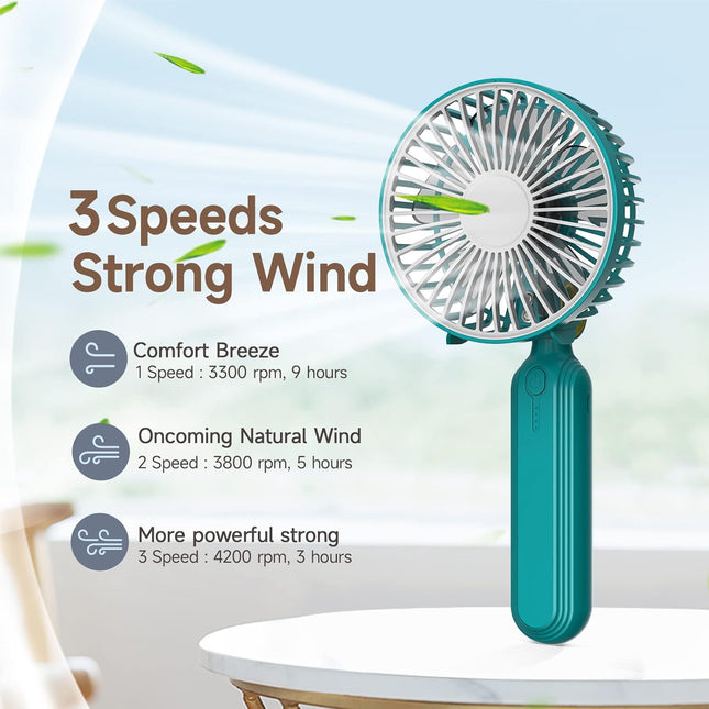 Handheld Fan, Mini Portable Foldable Fan, Pocket Battery Rechargeable Hand Fan, For Travelling And Eyelash Fan 2000AhCyan