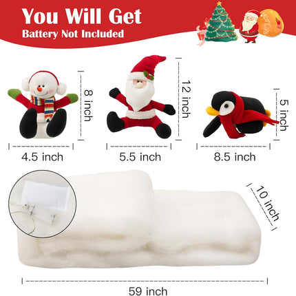 Lighted Christmas Stairs Decorations Railing Banister Set Christmas Garland for Stairs Sliding Stuffed Penguin Santa Snowman Banister on Snow Handrail for Staircase Decoration Holiday Snow Surfing Set