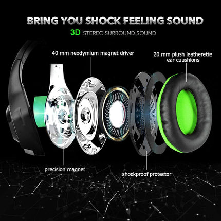3.5mm PS4 Gaming Headset Headphone with Microphone and LED Light Compatible with Playstation 4, PS5, Xbox one, PC (Green)