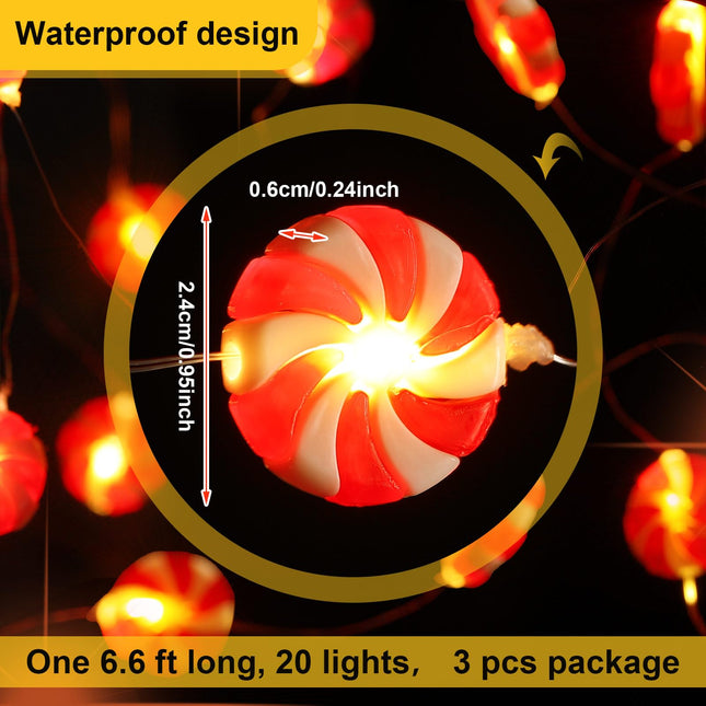 Bencailor 3 Pack Christmas Candy String Lights Christmas Tree Decorative Lights Red Lollipop String Lights Hanging Tree Yard Porch Balcony Lights Waterproof for Christmas Tree Party Wedding