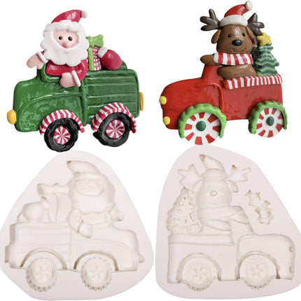 Christmas Clay Mold, Santa Claus Reindeer Pickup Christmas Tree Resin Decoration Mold, Xmas Holiday Party Chocolate Cake Decoration Cake Toppers Clay Candy