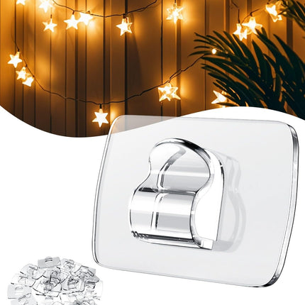 Mini Light Clips Small Adhesive Hooks: Indoor 100 Clear Mini Clips and 110 Strips for Hanging - Tiny Decorative Wall Hooks for Lights - Christmas Decorations Halloween Decor Small Hooks