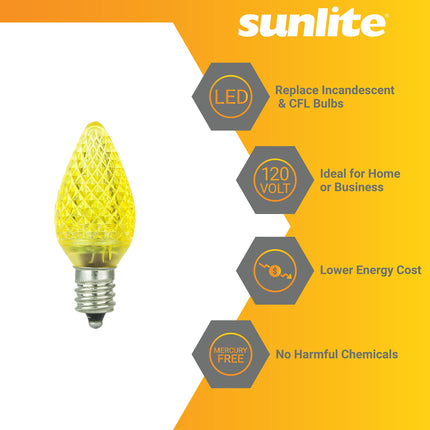 Sunlite 40462 LED C7 Holiday Decorative Light Bulb, 0.4 Watts, E12 Candelabra Base, Faceted Christmas-Lights Nightlight, Yellow