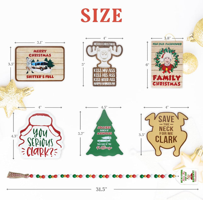 Christmas Vacation Decorations, Funny Christmas Vacation Tiered Tray Decor, Rustic Wooden Bead Garland, Farmhouse Table Mantel Decor, Griswold Christmas Vacation Merchandise s