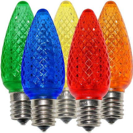 25 Pack Multi-Color C9 LED Replacement Bulbs Faceted Multi-Color LED Christmas Light Bulb 2 SMD LED diodes in Each Bulb Fits E17 Socket Commercial Grade Indoor and Outdoor Use