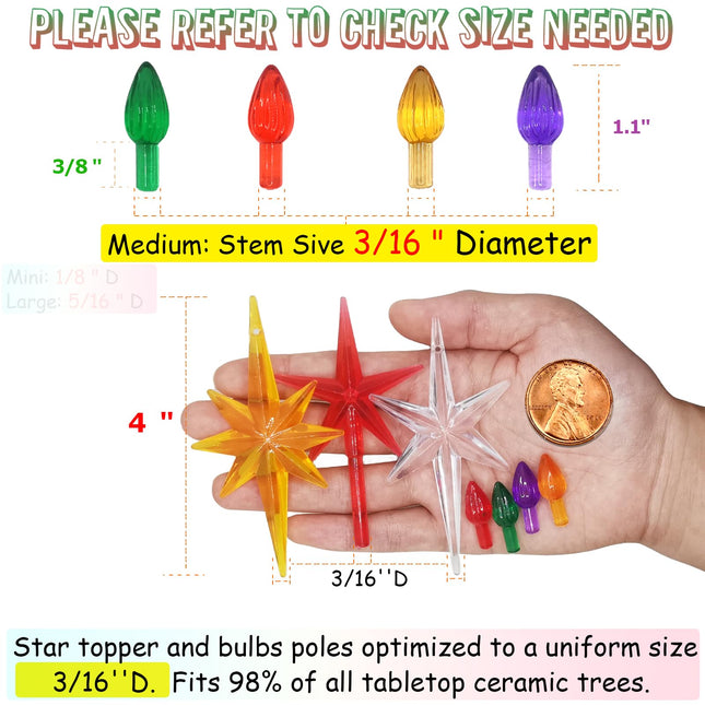 Ceramic Christmas Tree Replacement Lights/Bulbs, Ceramic Tree Medium Multicolor Twist Light Ornaments(117 Bulbs+5 Topper Star)