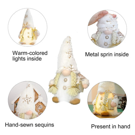 Gnome Christmas Tree Topper with with Lights Tree Topper Holder 12 Inch Tomte Gnome Christmas Ornaments Santa Gnomes Plush Christmas Decorations Holiday Home Décor White