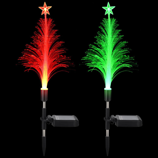 2 Pcs Solar Christmas Tree Garden Stake Lights Outdoor Christmas Tree Lighted Yard Decorations Multicolor LED Solar Stakes for Pathway Lawn Patio Xmas Ornament(Bright Style)