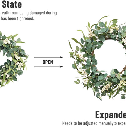 Pinkpum 20'' Eucalyptus Wreath for Front Door, Porch, Window - Green Decor for Home, Farmhouse - Spring, Summer, Fall, All Seasons
