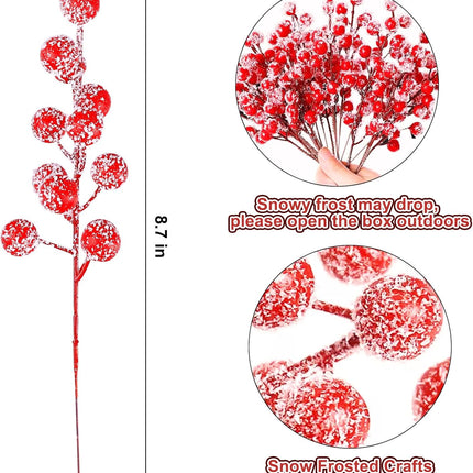 50 Pcs Holly Berry Stems, 8.7" Snow Sprays Artificial Red Berry Stems, Holly Berry Picks for Christmas Tree Fillers Decor, Fake Red Berries for DIY Crafts Wreaths Garland Home Party Winter Decor