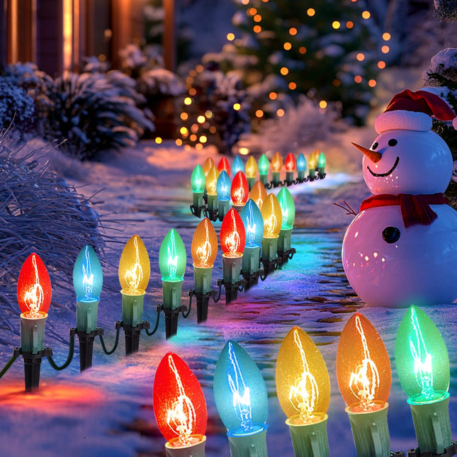 C9 Christmas Pathway Lights Outdoor 30.75 FT Sidewalk Lights with Marker Stakes, 24 Connectable Waterproof Walkway Christmas Lights for Outdoor, Christmas Yard Decorations, Multicolored, 2 Packs