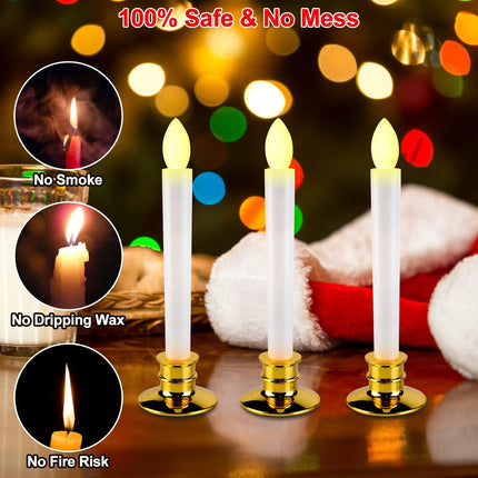 HINZER Christmas Window Candles with Timer Remote 8 Pack Battery Operated Candles LED Candle Lights Christmas Decorations Electric Candles Window Lights Flameless Taper Candles with Suction Cups