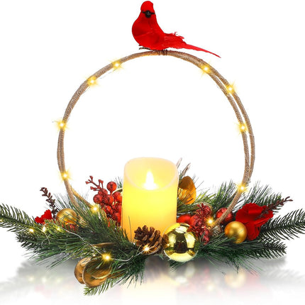 Christmas Centerpiece with Candle Holder Christmas Candle Holder with Cardinal Pinecone Christmas Candle Wreath Christmas Table Decorations for Christmas Party Festival Home Table Decor