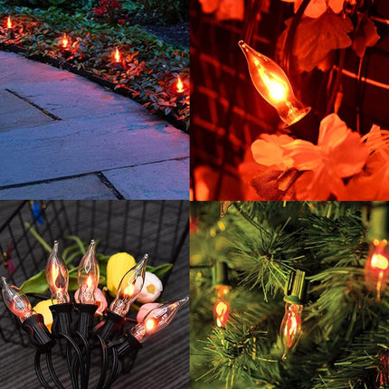10FT Flickering Amber Flame C18 Religion Lights Christmas Lights Decor Party Room Garden Docor 1 Watt, 120 Volt, Green