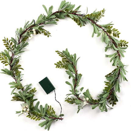 Christmas Garland with Lights, LOFTANK 6.25 FT Pre-lit Artificial Greenery Olive Garland, Battery Operate, Decorate Mantle, Fireplaces, Front Door, Stairs Railing Xmas Decorations