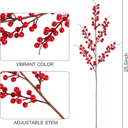 Sggvecsy 6 Pack Artificial Red Berry Stems Christmas Red Berries Holly Berry Branches 25.2 Inches Fake Burgundy Berry Picks for Floral Arrangements Christmas Tree Holiday Home DIY Crafts Decor