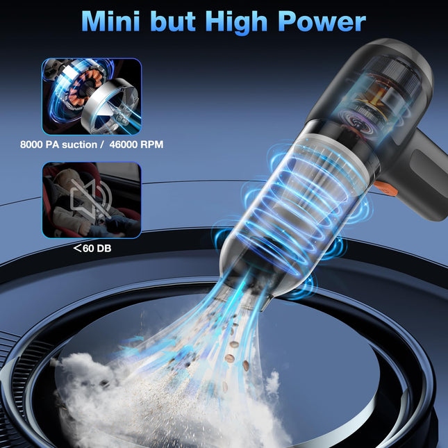 Mini Vacuum Cleaner For Car, 3 In1 Wireless Handheld Car Vacuum Rechargeable 8000Pa High Power, Keyboard Vacuum & Air Blower & Hand Pump For Home & Office, Inflate Swimring