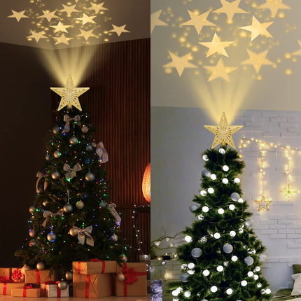 Christmas Tree Topper, Christmas Decoration Tree Top Star 3D Projection Lamp with Rotating Star Projector Lights,for Christmas Decorations Xmas Year Holiday Party (Five-Pointed Star)