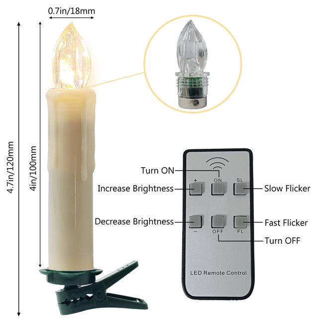 Short Candlesticks LED Taper Candle, Remote Candle Sticks Battery Operated Chandelier Flameless Candles with Clip Flickering Warm White Lights for Wedding Party Baroque Chandelier,4inches