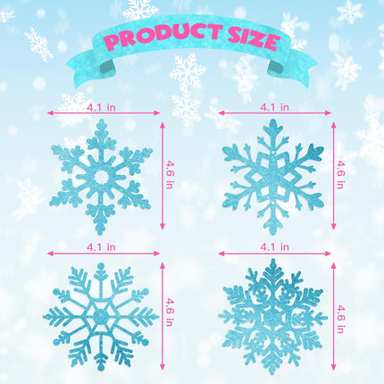 36 Pcs Glitter Snowflake Hanging Swirls Decoration - Christmas Holiday Ceiling Decorative Streamers Blue Teal Silver Snowflake Ornaments Garland for Winter Wonderland Frozen Party Supplies