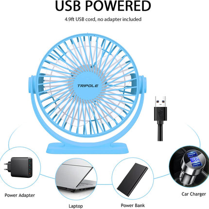 Tripole Usb Powered Desk Fan Small Personal Fan 3 Speeds Strong Airflow Mini Fan 360°Rotation Portable Fan 5.1 Inch Table Fan