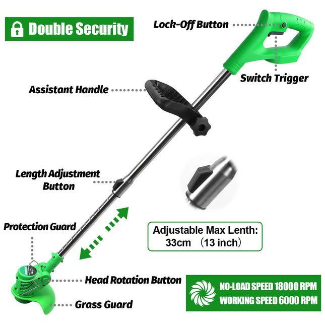 Cordless String Trimmer Battery Powered, 21V Lightweight Weed Wacker, with 9 Cutting Blades, 47 Inch Powerful Weed Eater (Tool Only, Battery not Included)