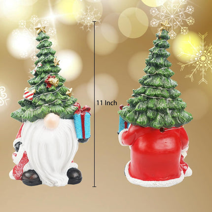 Lighted Christmas Tree Gnome Decoration - Resin Xmas Gnomes Figurine Light Up for Holiday Winter Indoor Home Table Decor