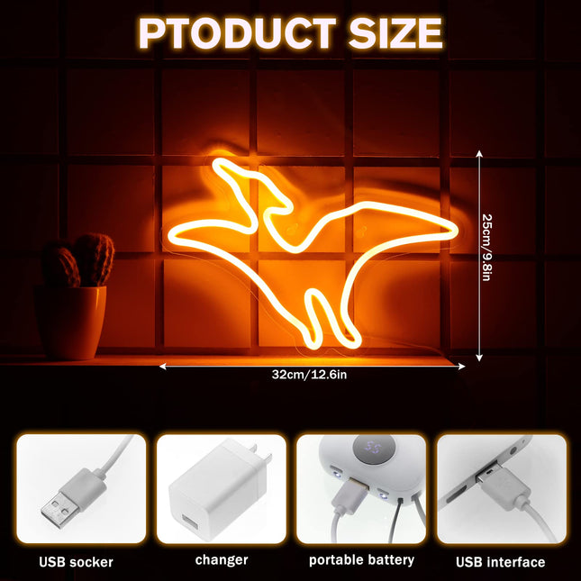 3 Pcs Christmas Dinosaur Neon Signs for Boys Room Dinosaur Shaped Neon Light USB Powered Light up Hanging Dinosaur Decor Wall Neon Signs with 6 Hooks for Room Party Bar Decorations 3 Colors