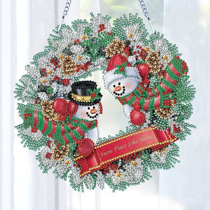 Christmas Diamond Painting Wreath Hanging Sign -Diamond Art - A DIY 5D Crystal Rhinestone Garland Kit for Home Window and Door Decor s