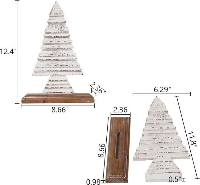 Rustic Mini Wooden Christmas Tree for Tabletop 8.7 inch, Handmade Distressed White My First Christmas Tree, Farmhouse Noel Christmas Decor, Winter Decor for Party Kitchen Halloween