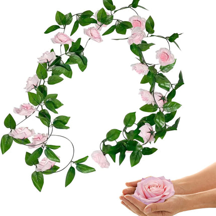 5Pcs39FT Pink Flower Garland, Artificial Indoor/Outoor Flower Garland with Green Leaf, Rose Garland Decorations for Proposal Anniversary Wedding Birthday Party Arc Christmas Wall Backdrop