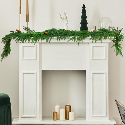 Jutom 6 ft Norfolk Pine Garland Artificial Pine Greenery Garlands with Pine Cones Christmas Norfolk Pine Garland Christmas Garland Cedar Garland Winter Garland for Seasonal Indoor Home Decor (1)
