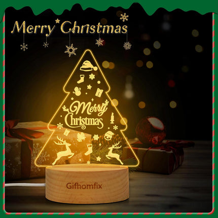 Christmas s for Women Christmas Tree Shaped Tabletop Decor Lights Engraved Acrylic Night Light Christmas Tree Decor, Christmas Decorations with Led Light, Wooden Base