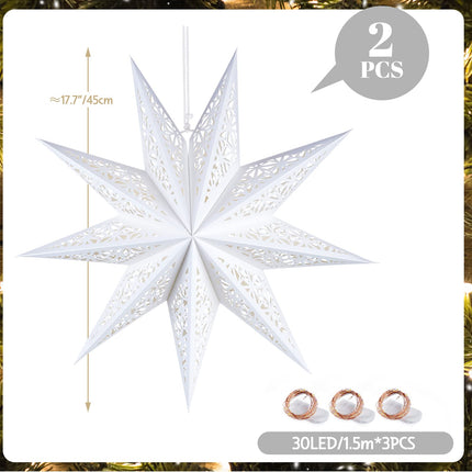Christmas Star Paper Lantern with Fairy Lights – Hanging Lighted Paper Star Lampshade for Indoor Holiday & Party Decorations, Home & Window Décor