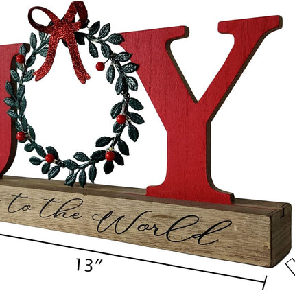 Christmas Decorations for Home LED Lighted Joy Sign with Wreath Farmhouse Wooden Rustic Tabletop Decorative Sign Xmas Holiday Home Decor Indoor Room
