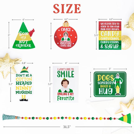 Funny Elf Christmas Decorations, Cute Holiday Tiered Tray Decor, Buddy The Elf Wooden Bead Garland, Farmhouse Decor for Table Mantel, Christmas Elf Wood Signs Party Favor, Novelty White Elephant s