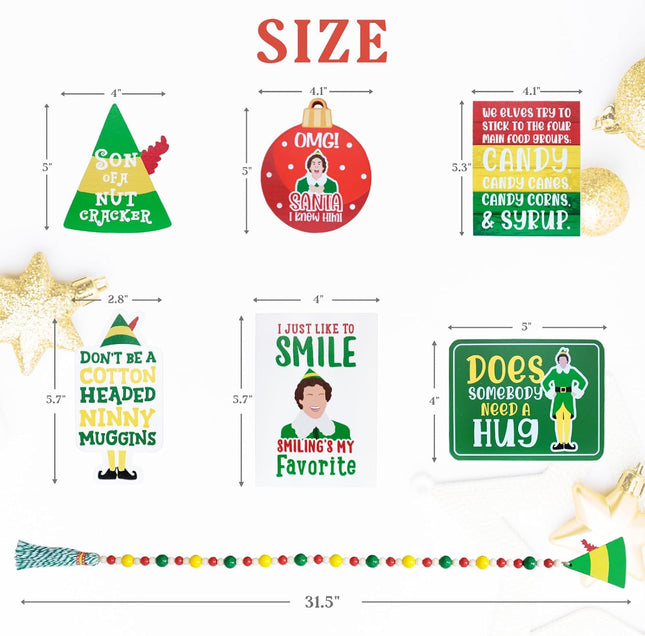 Funny Elf Christmas Decorations, Cute Holiday Tiered Tray Decor, Buddy The Elf Wooden Bead Garland, Farmhouse Decor for Table Mantel, Christmas Elf Wood Signs Party Favor, Novelty White Elephant s